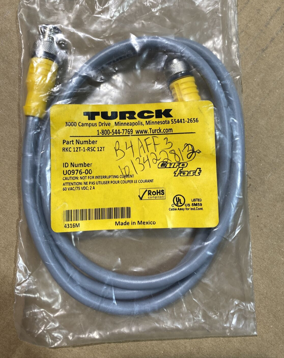 TURCK M12 CORDSET RKC 12T-1-RSC 12T U0976-00 12P 1M