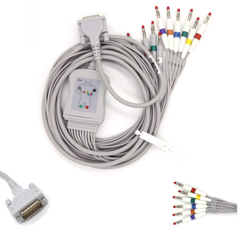 10 Lead EKG Wire ECG Cable AHA Banana 15P Compatible with Schiller Bionet Esaote