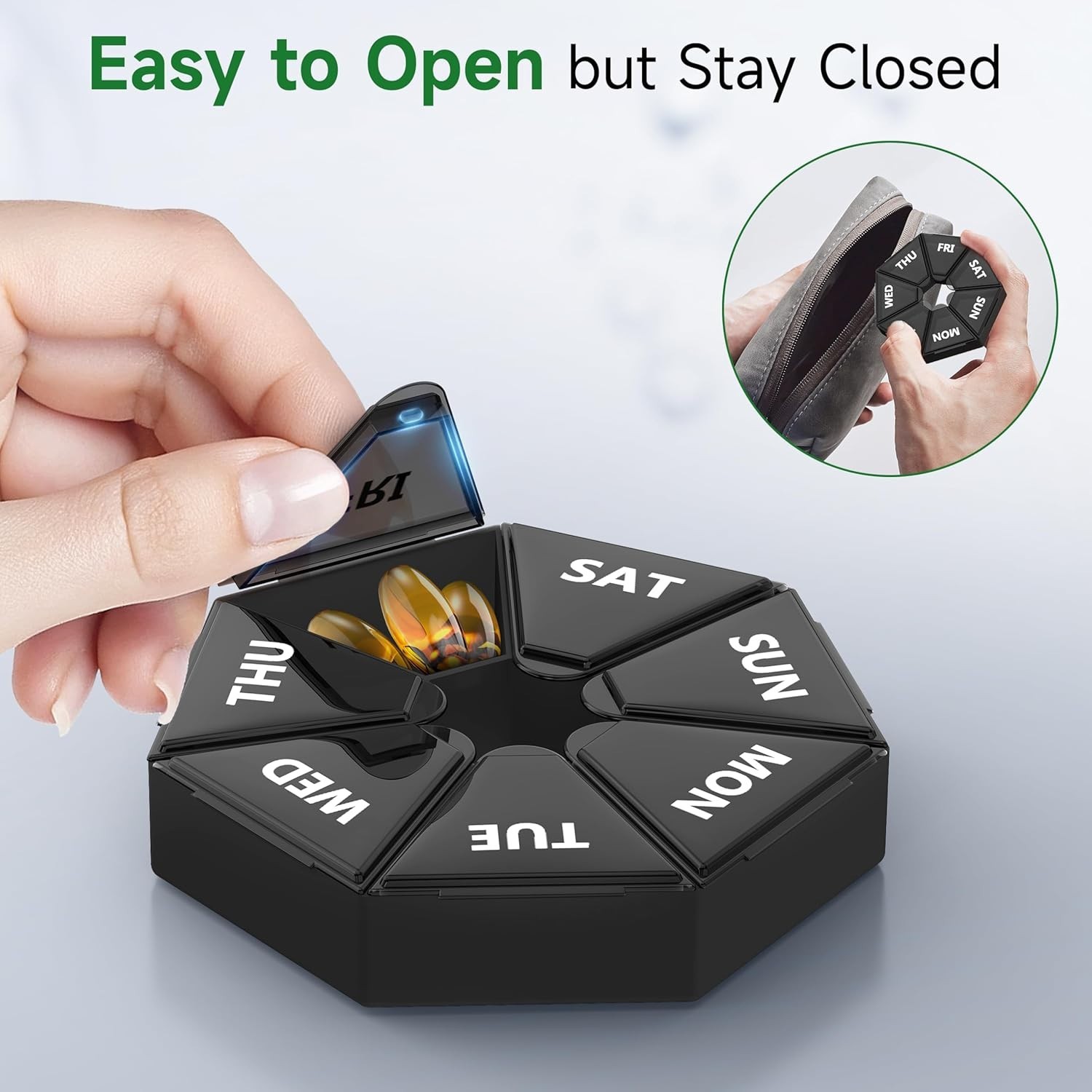 Arthritis-Friendly 2 Pack Pill Organizer with Secure Snap Closure in 6 Colors