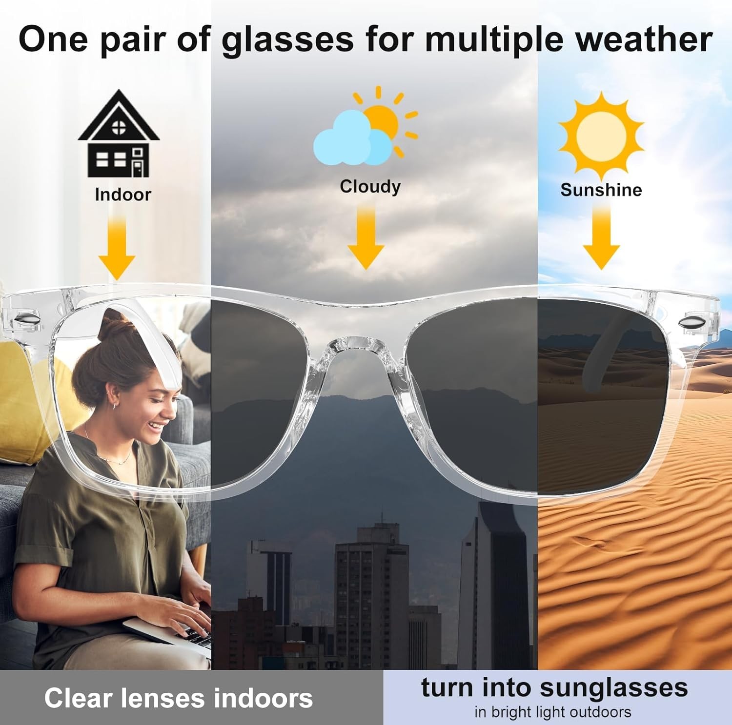 AI Glasses for 165 Languages, Music Function & Automatic Lens Adjustment
