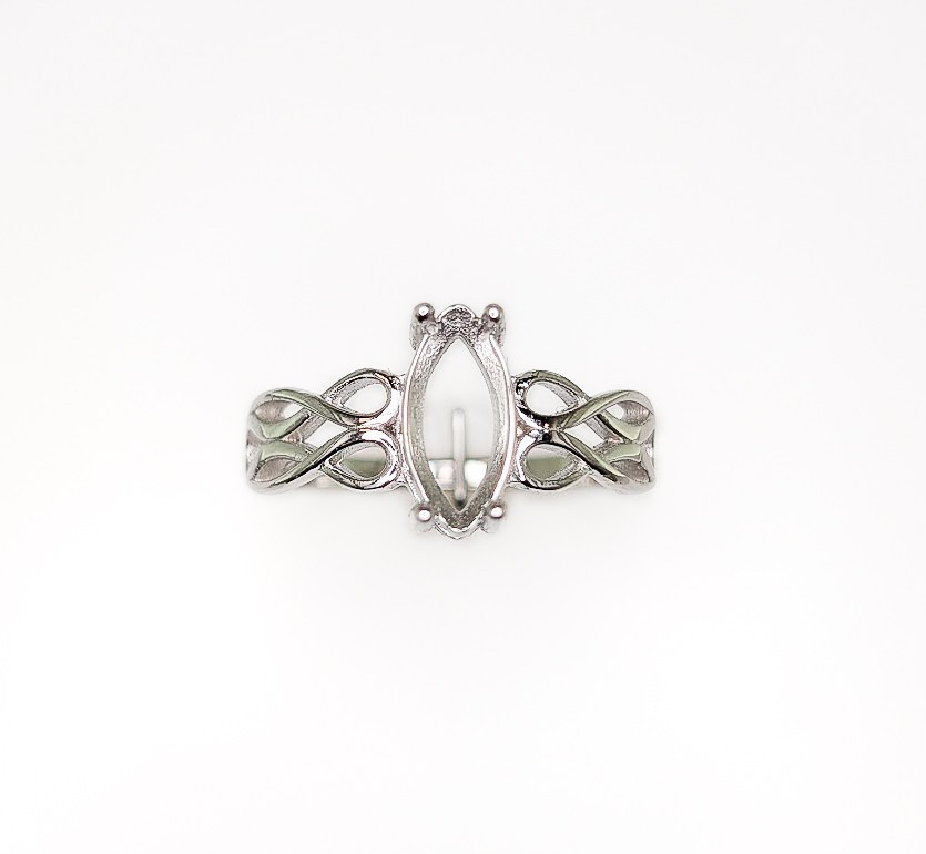 10 X 5 mm Marquise Celtic Knot Ring Setting Sterling Silver with Rhodium Finish