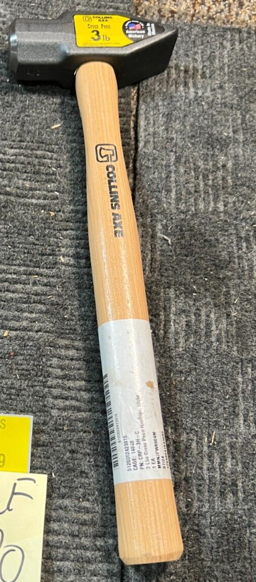 Collins Axle Cross Peen Hammer 3 lb CRP-3H-C 14846 Hickory Handle