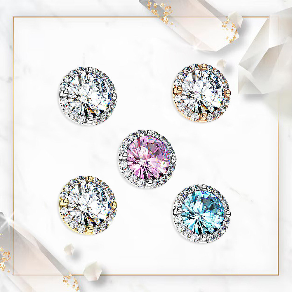 14G Dermal Anchor Tops with Round Prong Set CZ Center and CZ Around 8.4mm