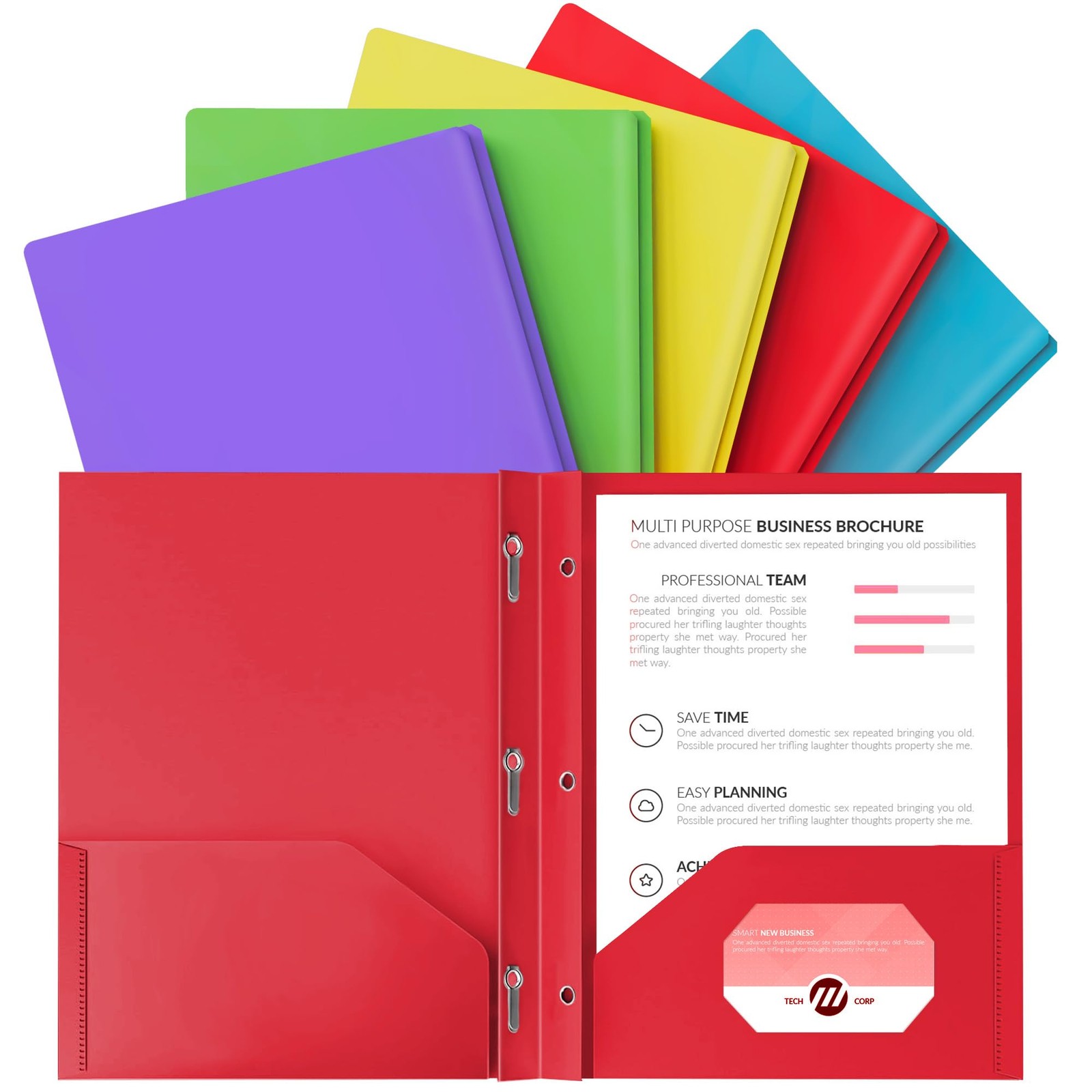 SooHeeRange 2 Pocket Plastic Folders Letter, Blue/Red/Purple/Yellow/Green