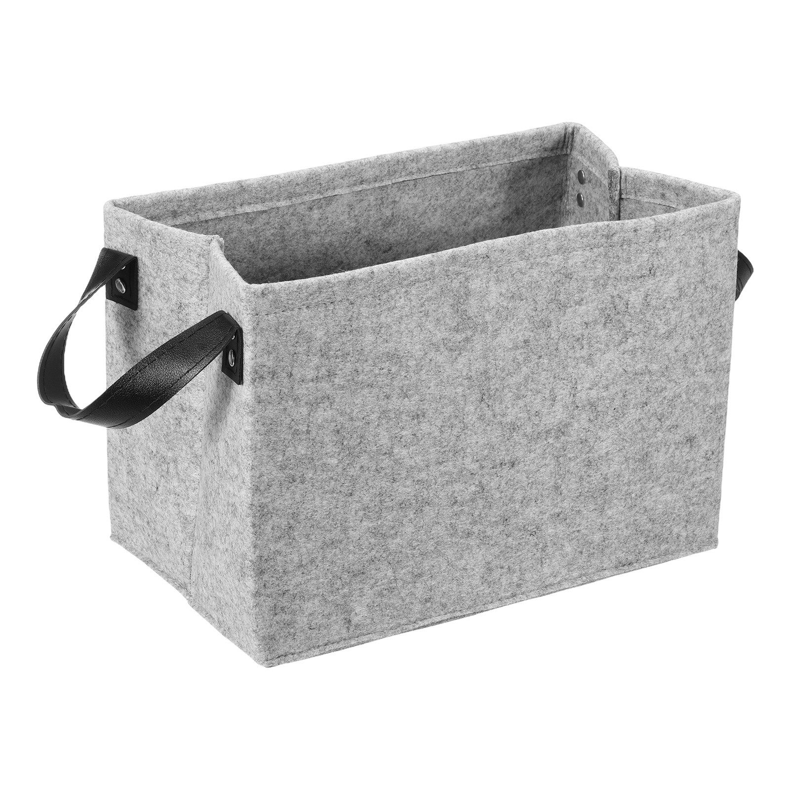 Felt Storage Basket, 15 x 11 x 9 Inch Storage Bins with Pu Handle, Gray
