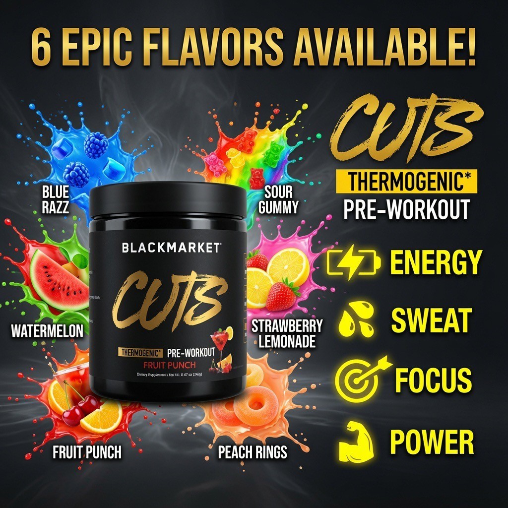 BLACKMARKET LABS CUTS Thermogenic Pre-Workout Energy Sweat Focus Power 30 Serves