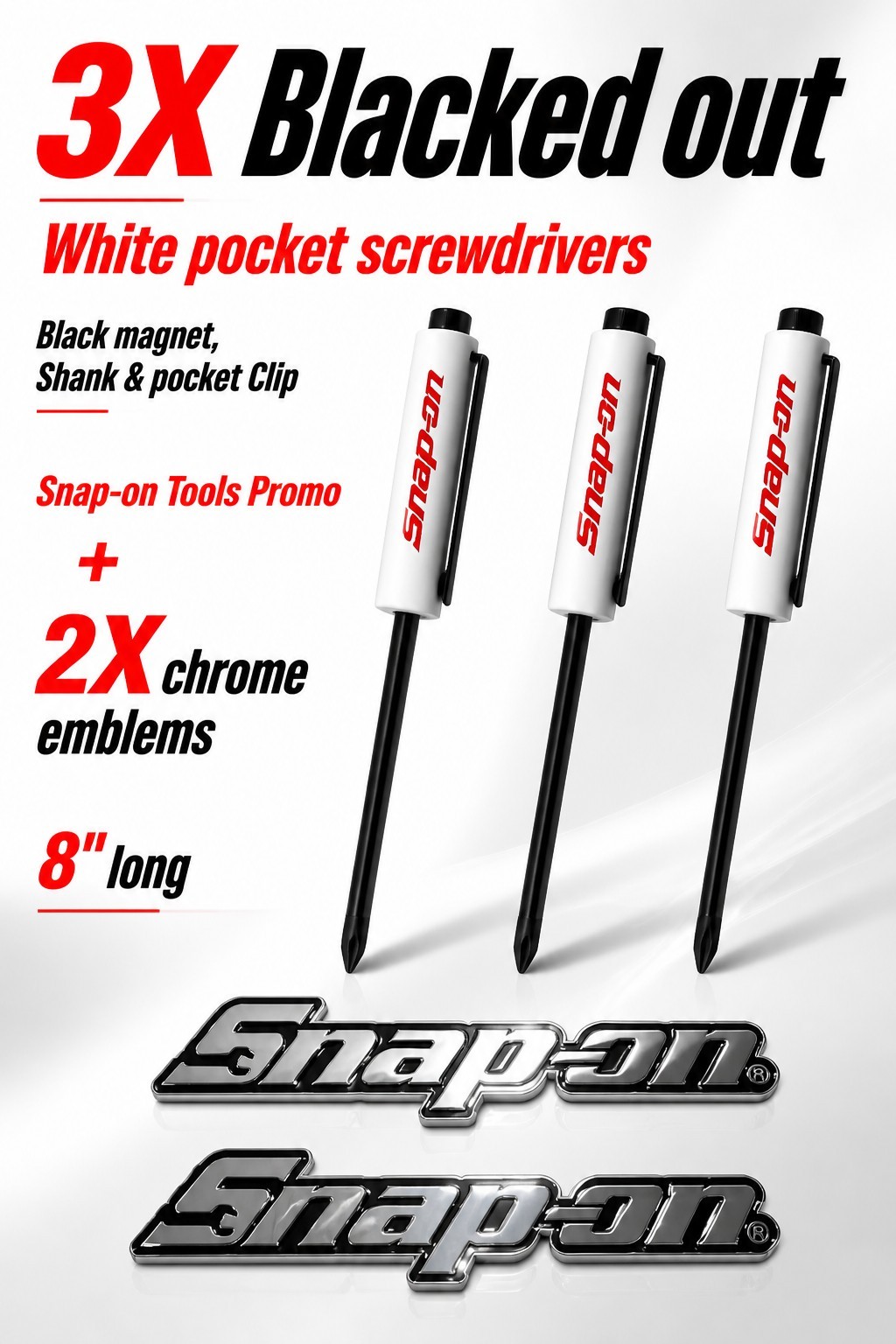 2PK SNAP ON TOOL BOX LOGO EMBLEM Chrome Plastic Badge Decal 8"+3 BLACKEDOUT DRVS