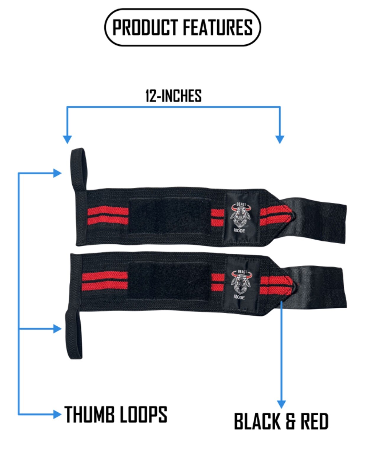 WRIST WRAPS / WRIST STRAPS / TUFF BULL Heavy Duty Wrist Straps  12 INCHES