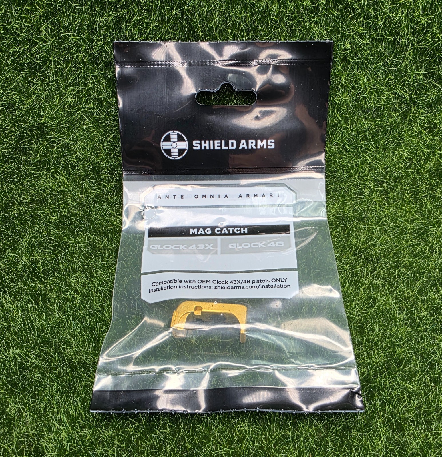 Shield Arms S15 Steel Release Mag Catch, Glock 43X/48, Ambi. Gold #G43X-EMR-GOLD