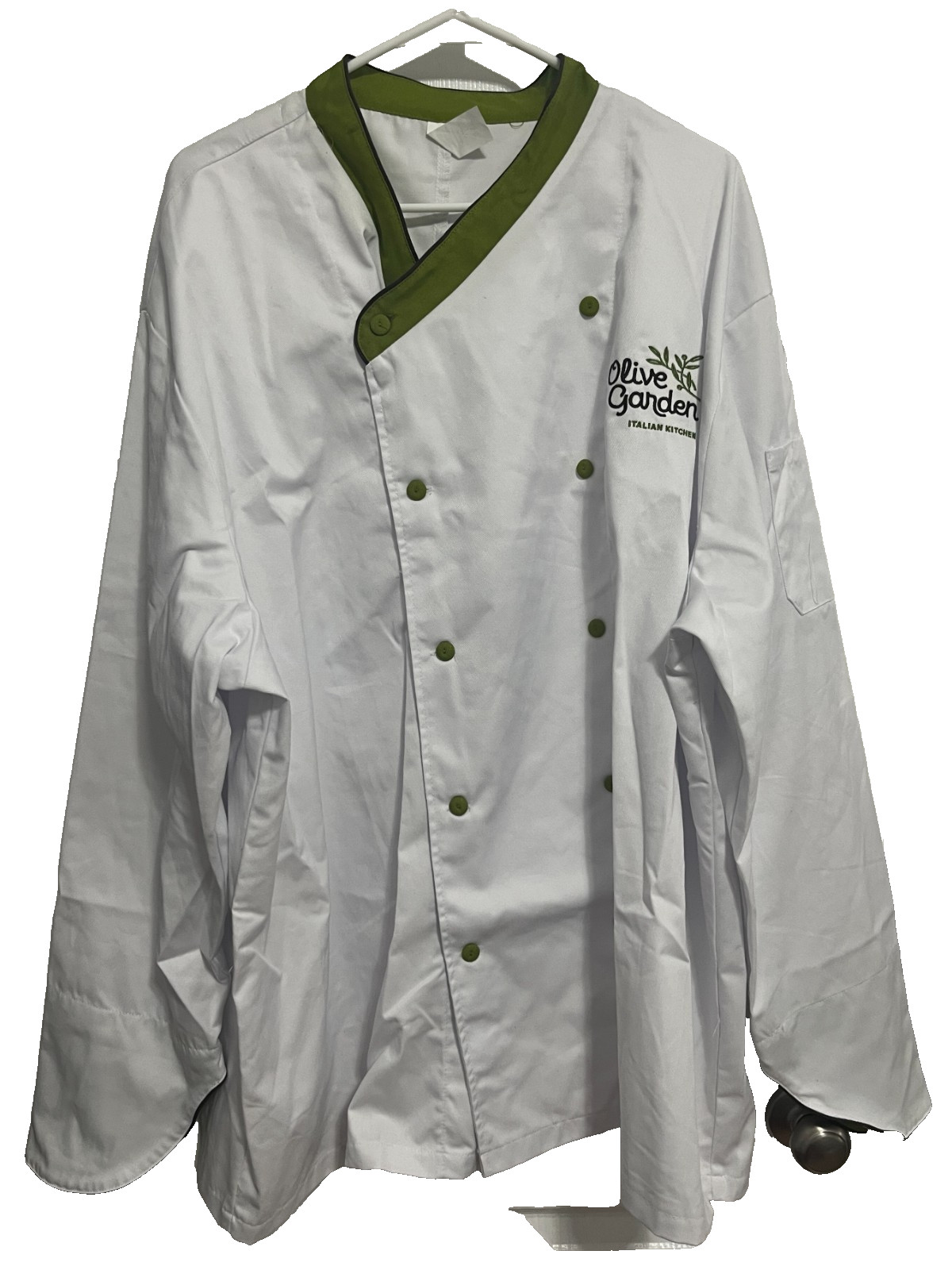 OLIVE GARDEN Italian Kitchen Unisex Chef Coat Jacket Green Collar Uniform 3XL