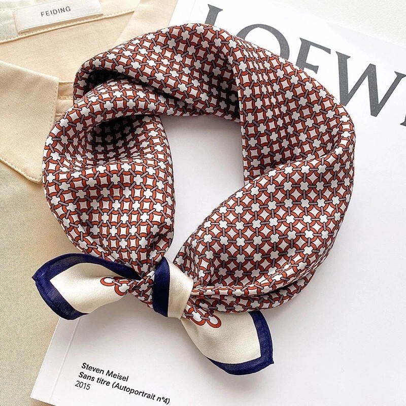 100% Silk Square Scarf Women Neckerchief Wrap Kerchief Bandana Polka Dot 53*53cm