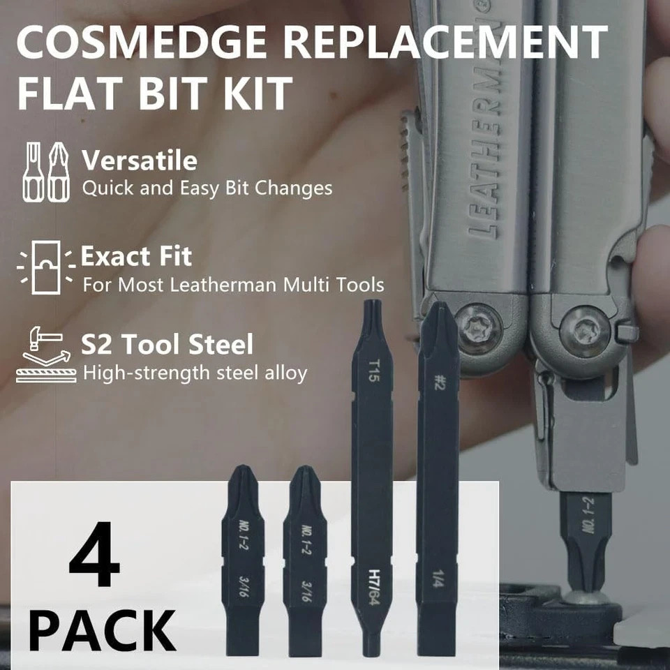 4Pack Replacement Flat Bit Kit for Leatherman,Two-Sided Screwdriver Bit- Long Ph