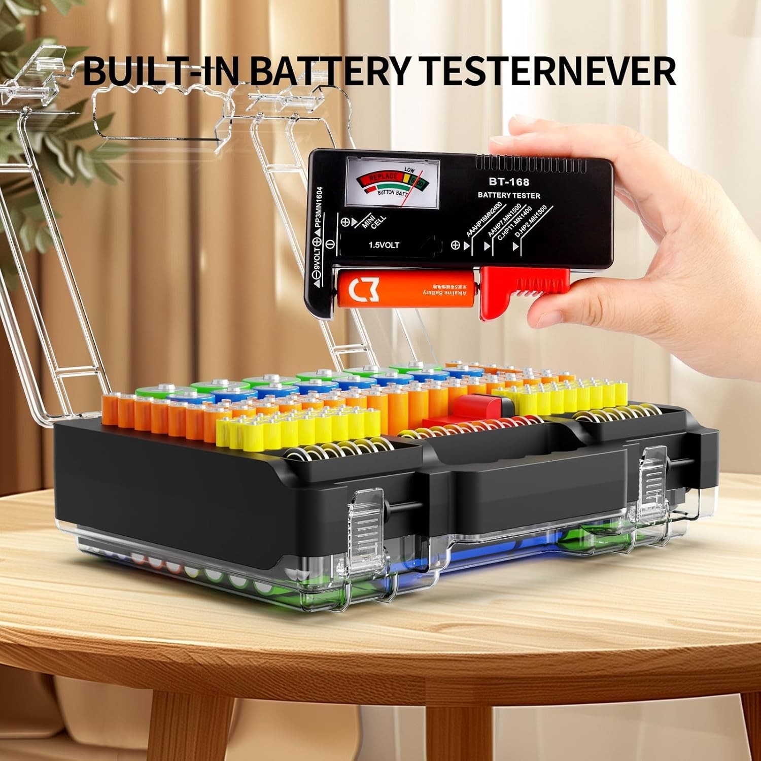 Versatile Battery Storage Organizer - Holds Multiple Sizes and Includes Tester