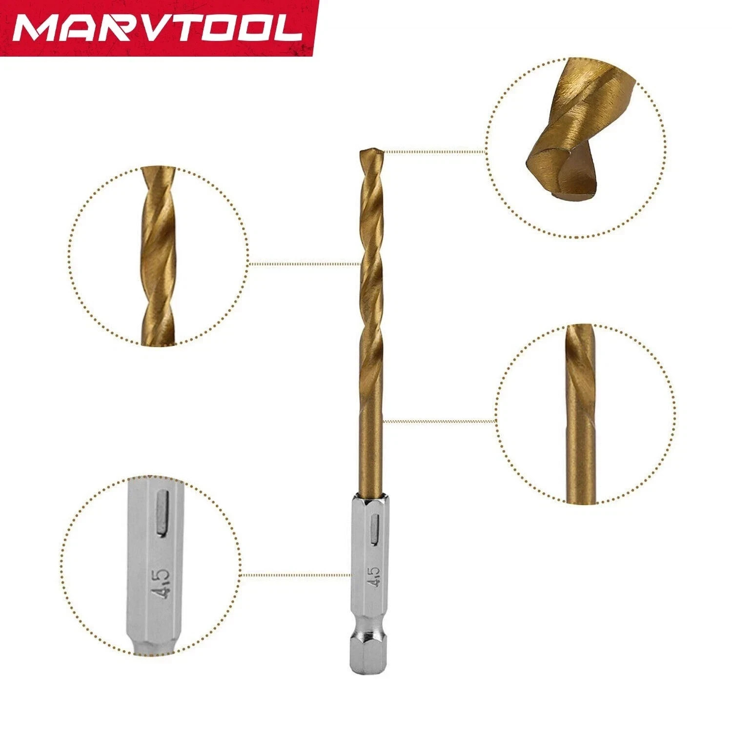 Marvtool Drill Bit 13Pcs HSS Titanium Coated Twist Drill Set Hex Shank 1/4"