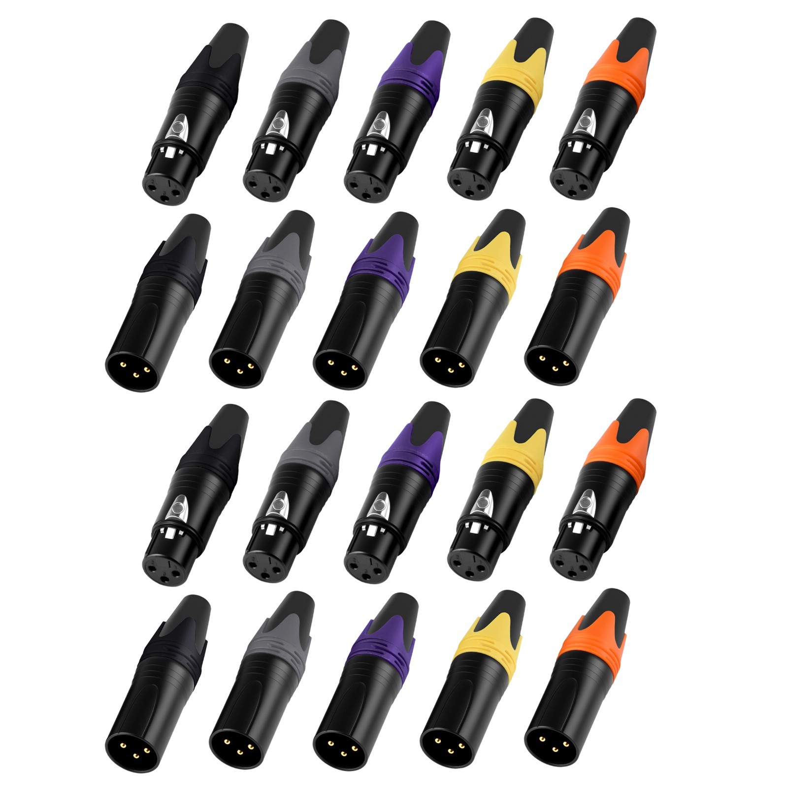 Rannsgeer 20 Pack 3 Pin XLR Connector Male & Female Plug for DIY (5 Color)