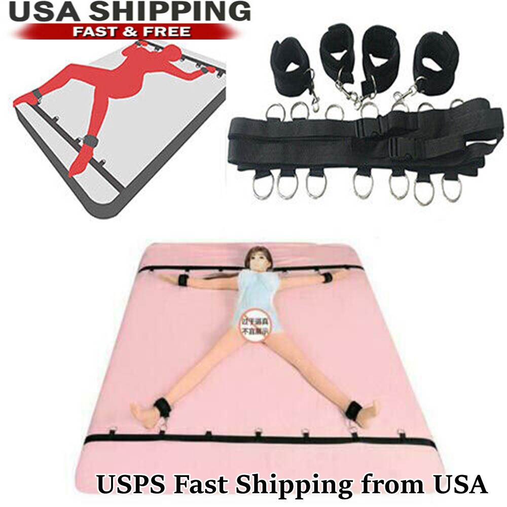 Soft Bondage Bed Restraint with Handcuffs Ankle Cuffs Strap BDSM Game Mask