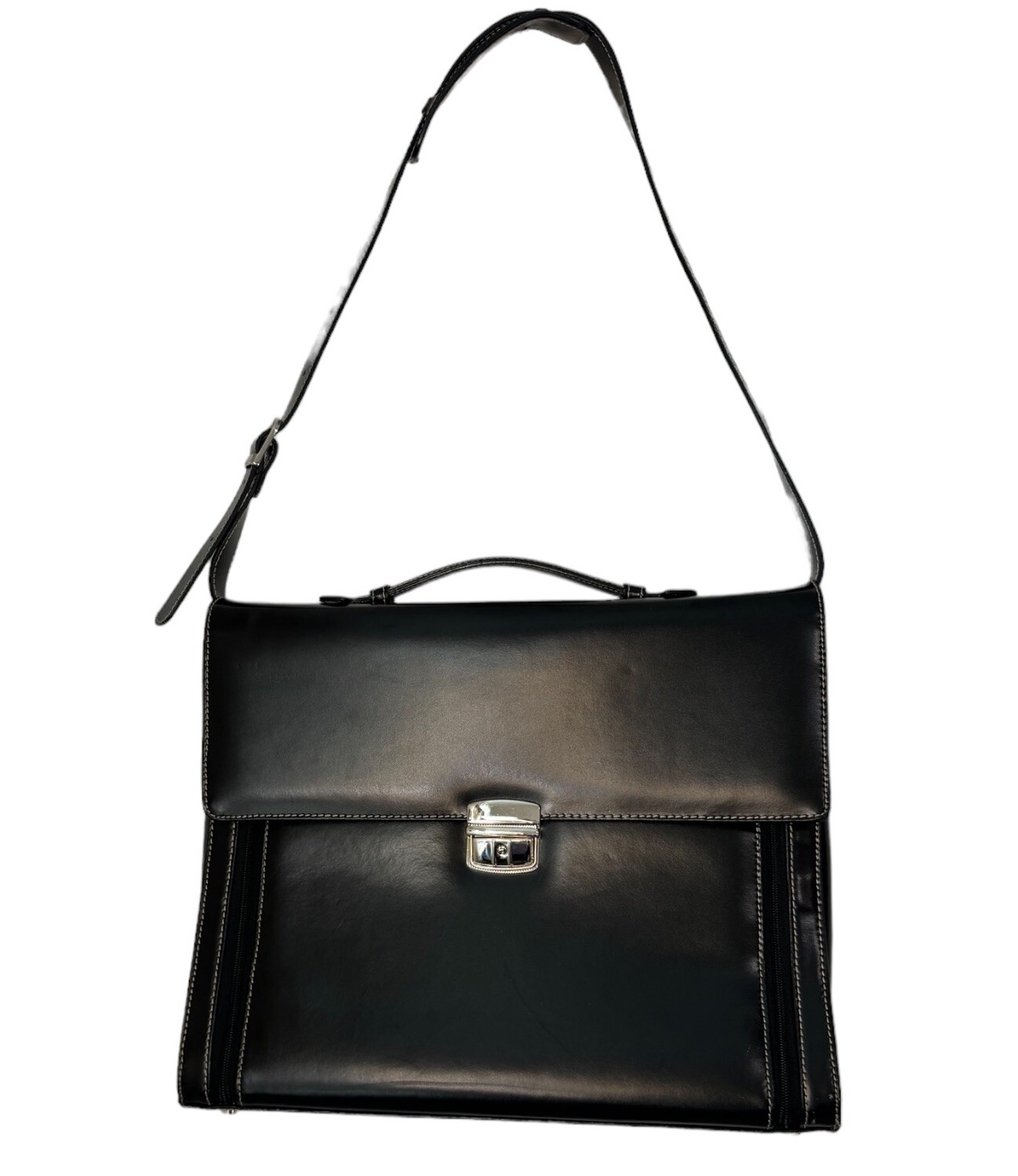 Wilson’s Leather Black Computer Messenger Bag Front Zippers Strap