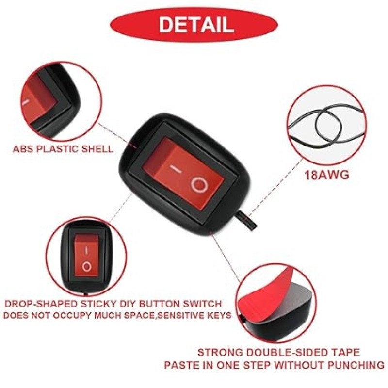 Red Rocker Switch ON/Off Surface Mount, Push Button with LED, 12V 24V 110V 1Red