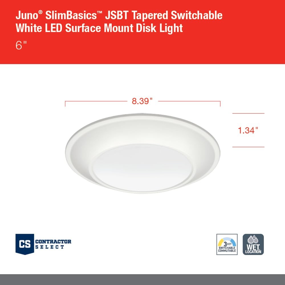SlimBasics 6 Inch LED Ceiling Light, LED Surface Mount Downlight for Shower L...