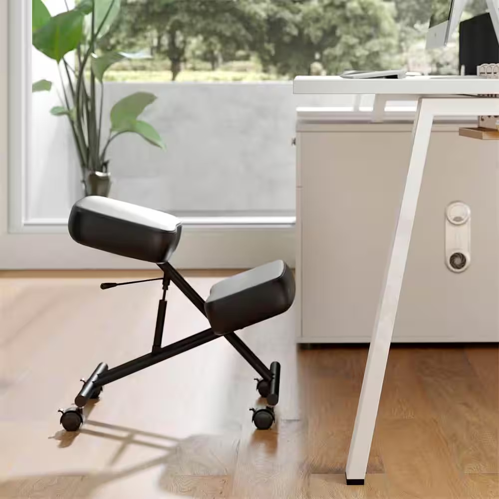Faux Leather Adjustable Height Upholstered Ergonomic Rolling Kneeling Chair in B