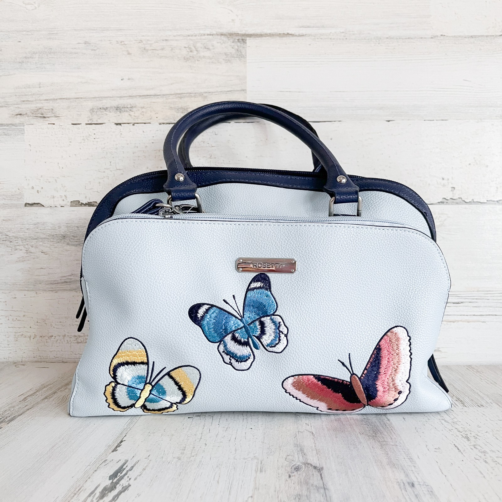 Blue Whimsy Boho Embroidered Butterfly Purse Handbag Large NWT Multi Pocket