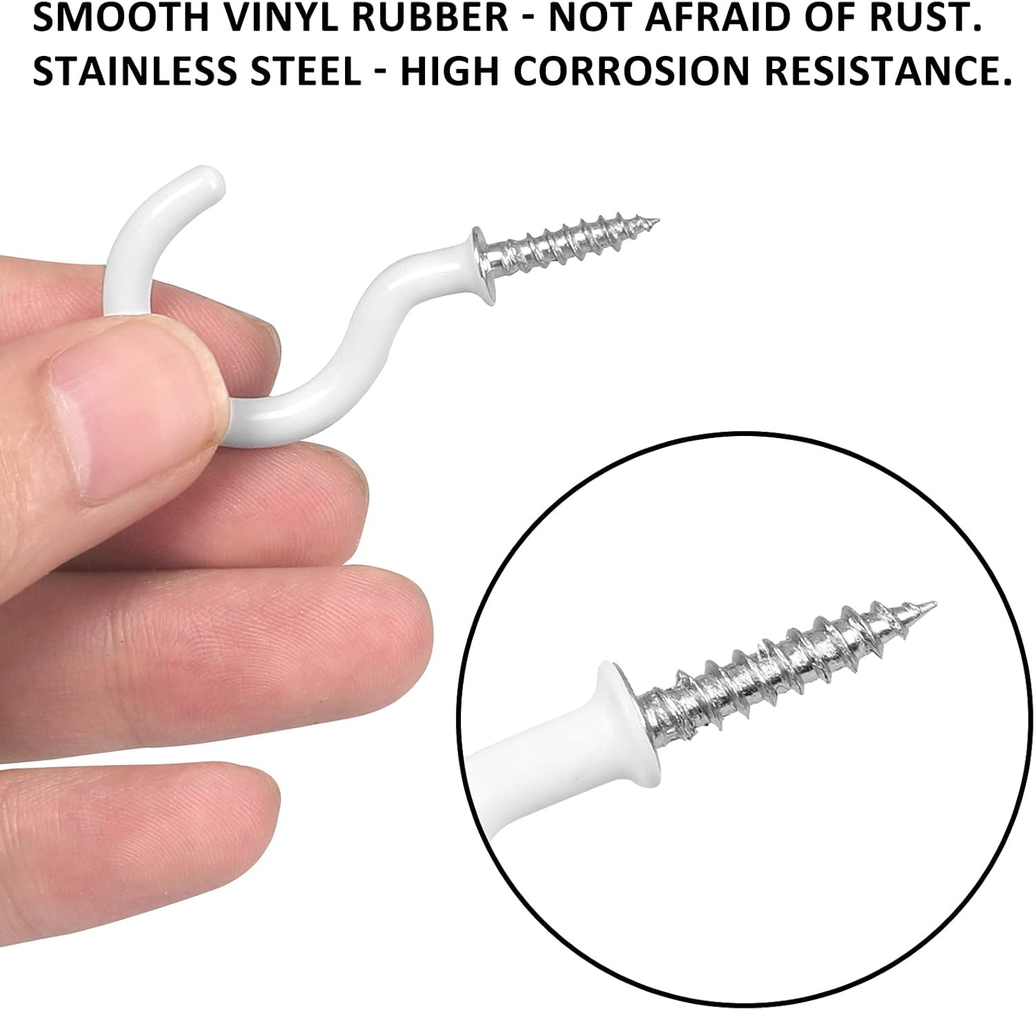 90 Pcs White Ceiling Hooks Kit 6 Sizes Vinyl Coated Screw-In Plant, Kitchen, Cup