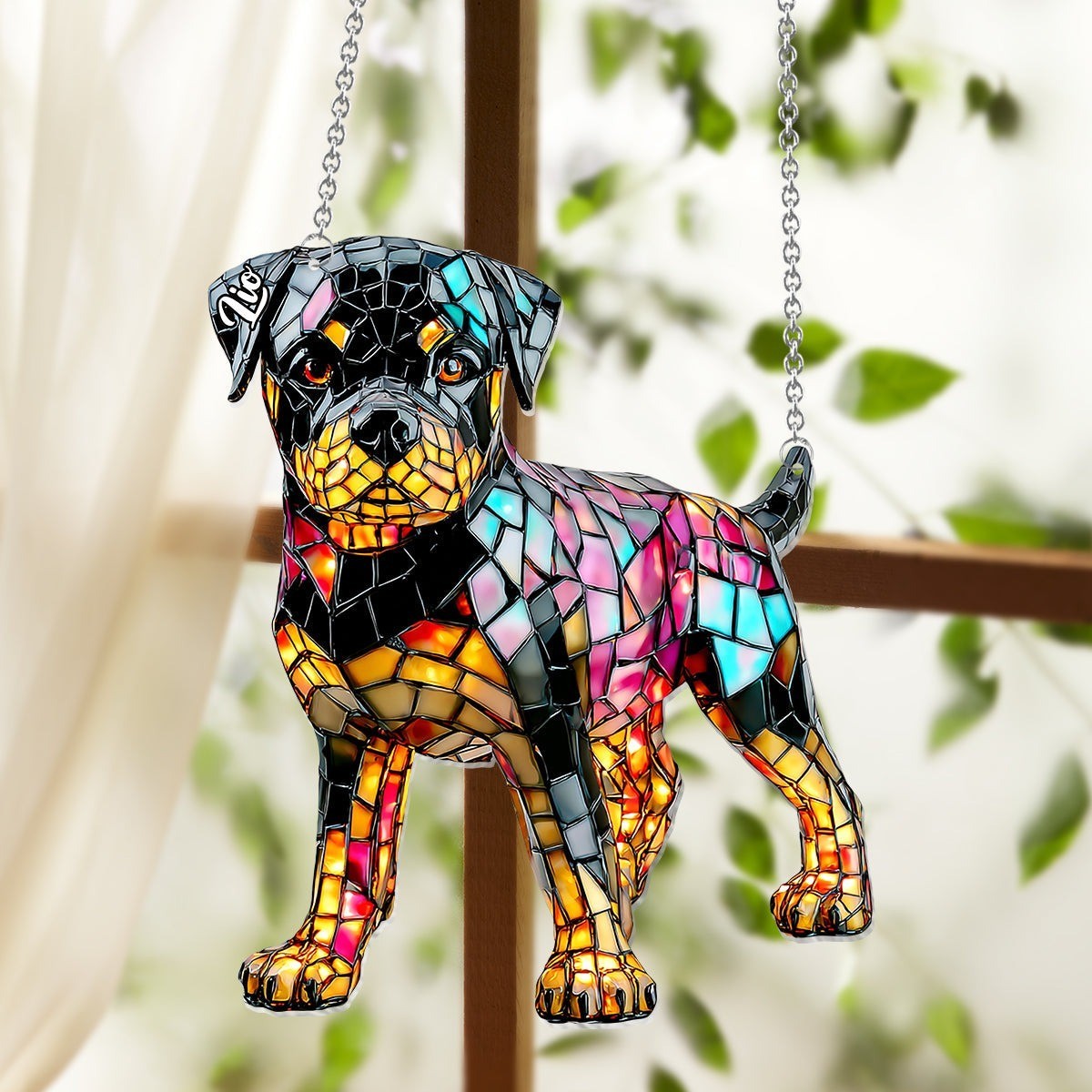 Personalized Rottweiler Dog Acrylic Suncatcher Faux Stained Glass Suncatcher