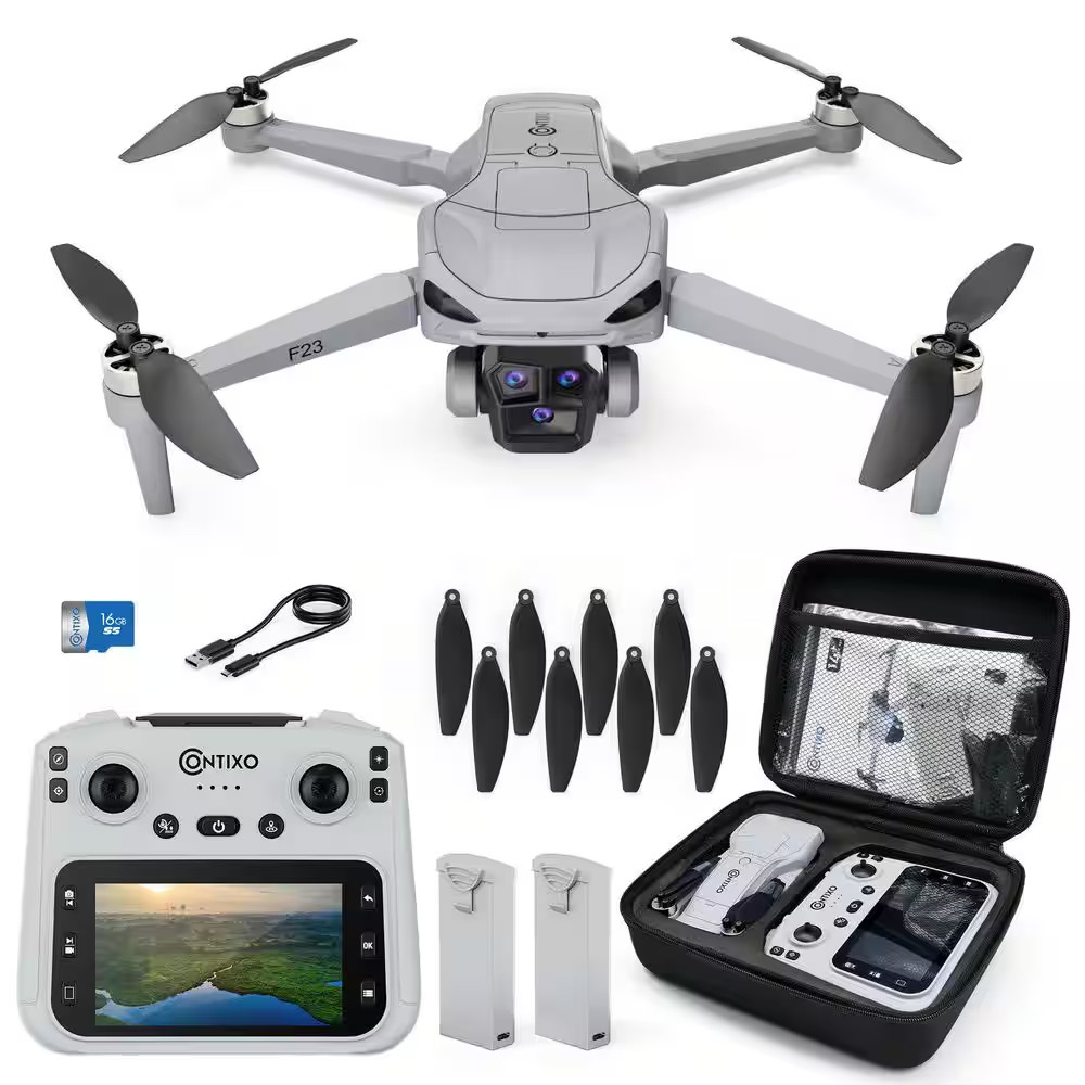 F23 1080P FPV Drone with Camera, GPS Mini RC Quadcopter with 4.5 In. Screen, 46