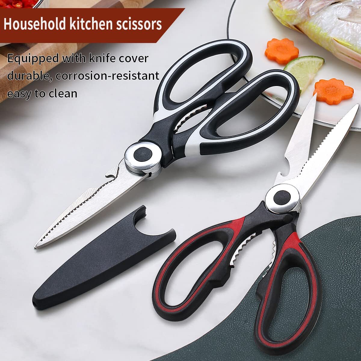 2 Pack Multifunctional Kitchen Shears Stainless Steel Cooking Poultry Scissors