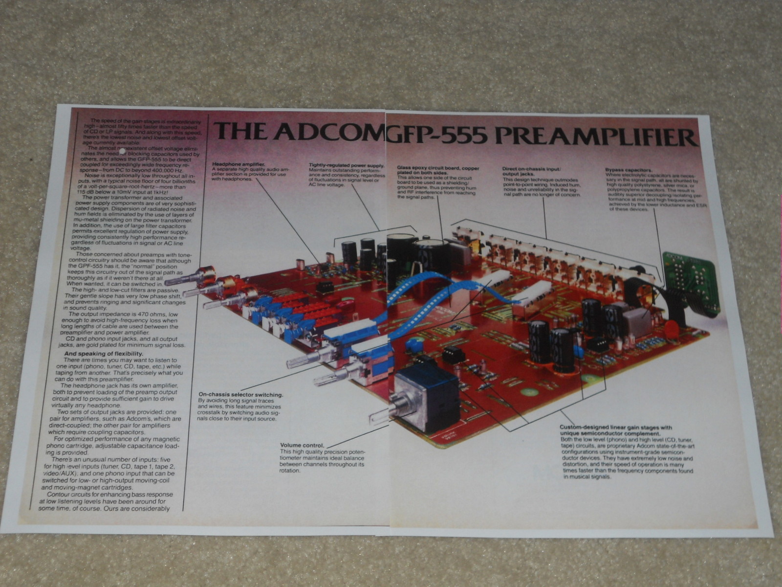 Adcom GFP-555 Preamp Ad, 1986, 2 pages, Articles, Inside Look, RARE!