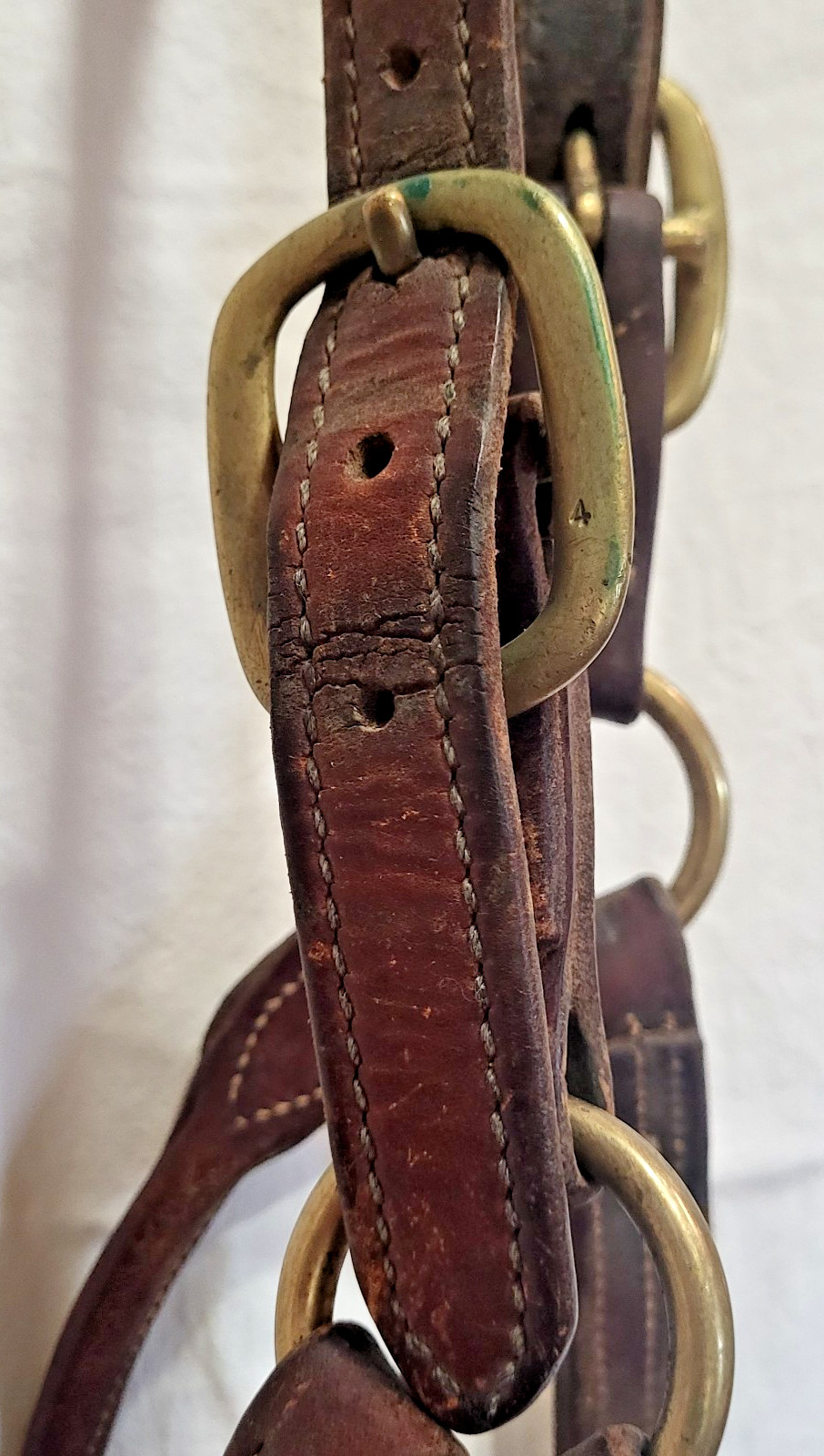 Double Stitched Leather Halter~Brass Nameplate~FULL Horse Sz~BROWN