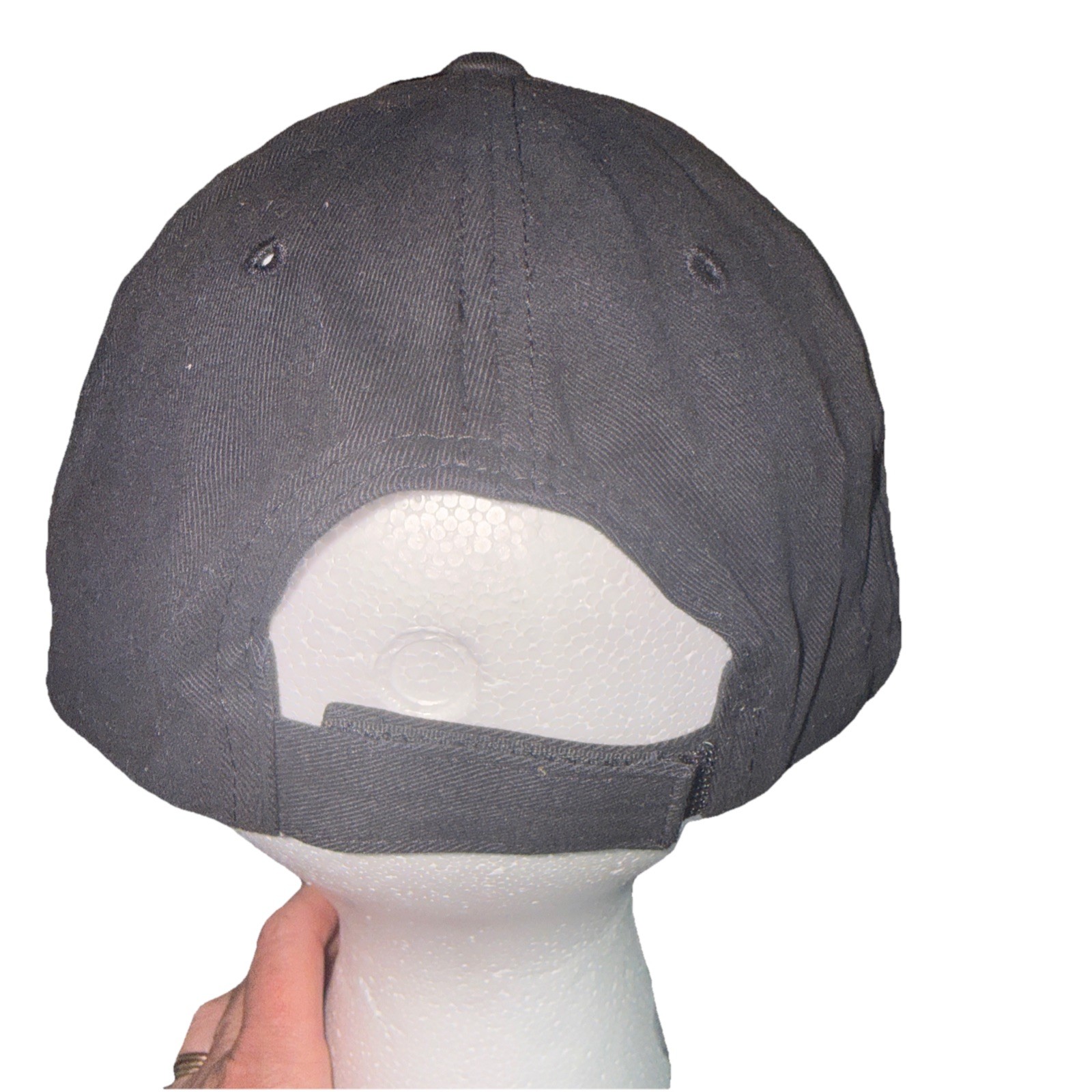 Iron Thunder Rules the Road w Eagle and Flame on Black Hat Cap Cotton Hook Loop