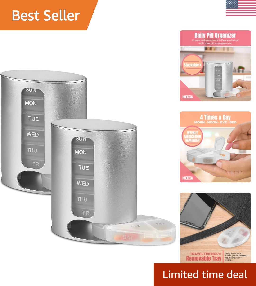 Weekly Pill Organizer Set - 7 Clear Trays for Easy Daily Medication Management