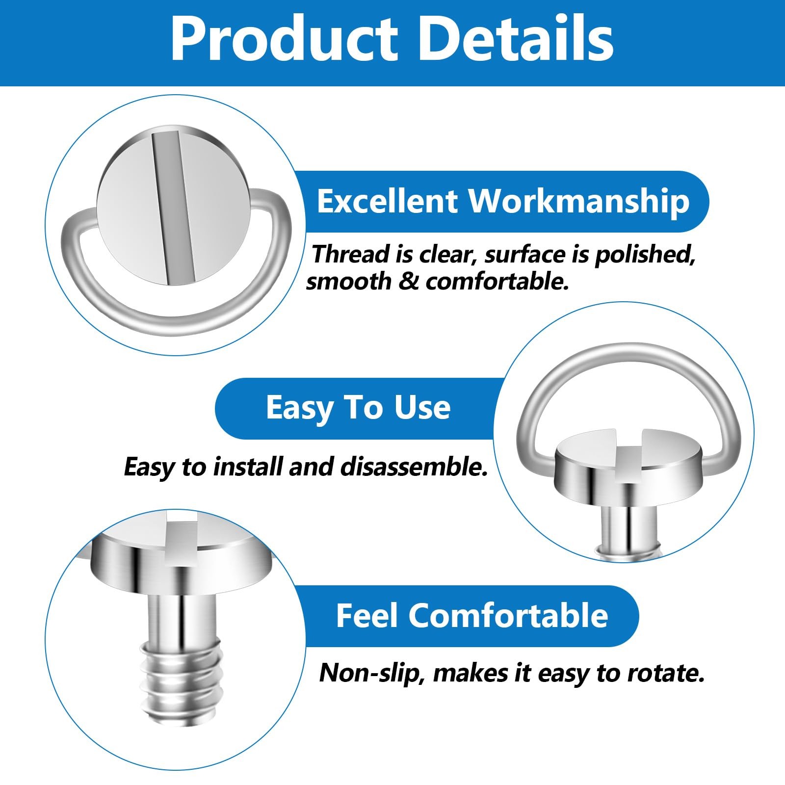 cobee 5 Pcs 1/4" Camera Tripod Screw, Stainless Steel Thread D-Ring Camera Sc...