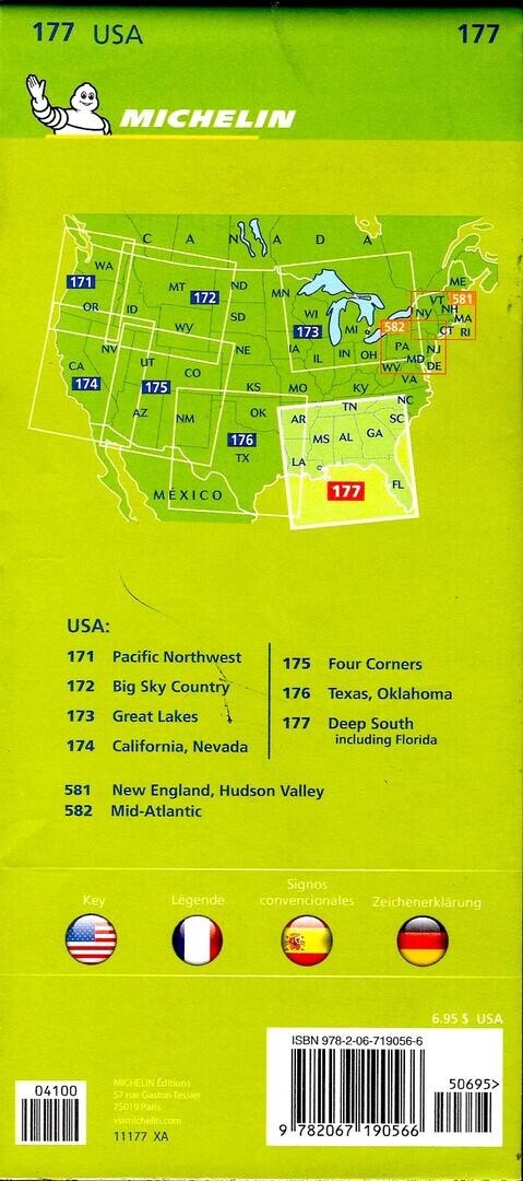 Michelin Map USA: Deep South, Including Florida, #177, 2022 Edition