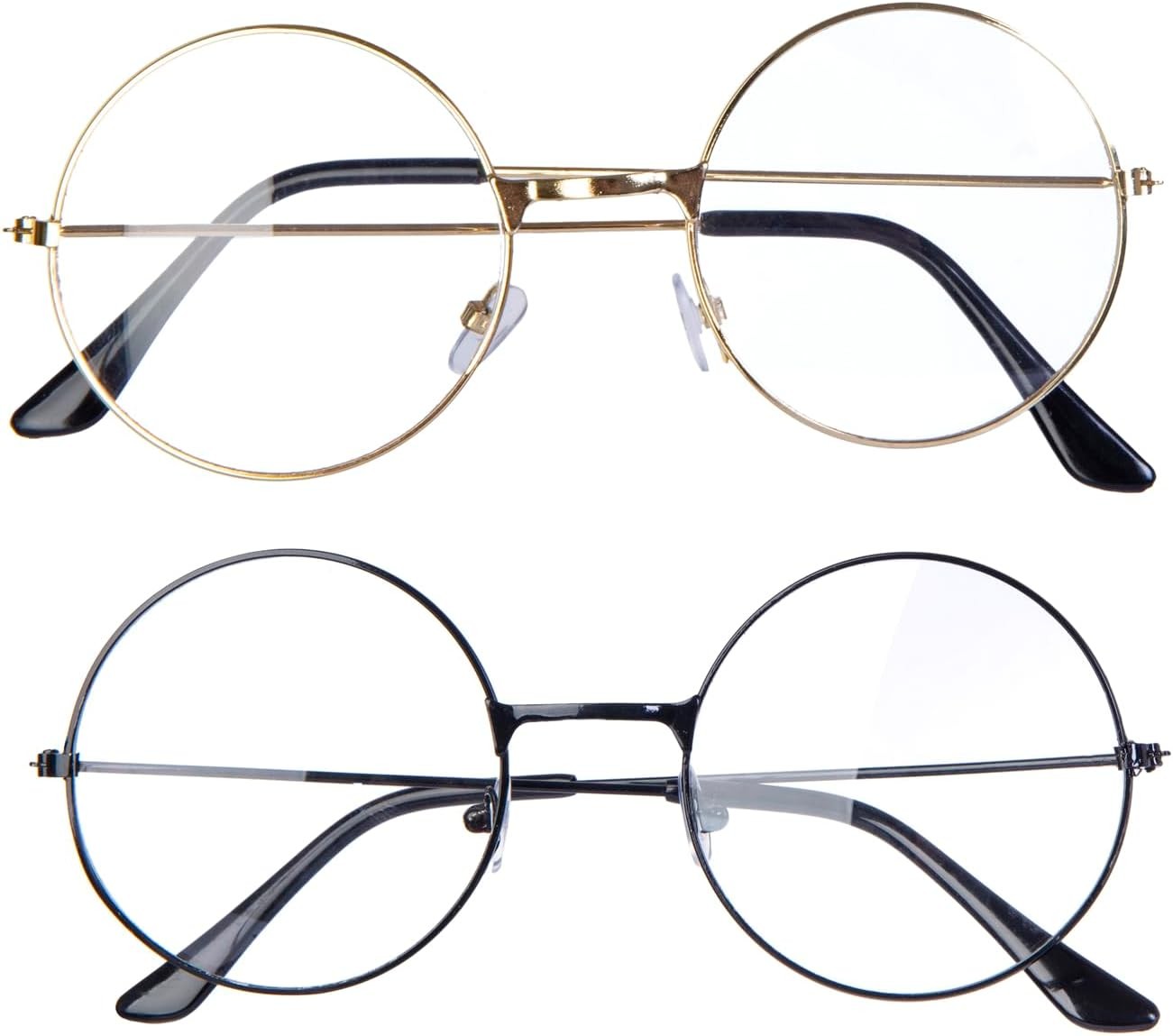 2 Pack Round Costume Glasses,Cosplay Old Man Glasses Santa Gold...