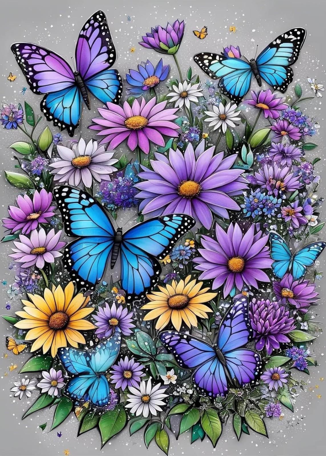 Butterfly Flower Diamond Art Painting Kits for 12X16 Inches,