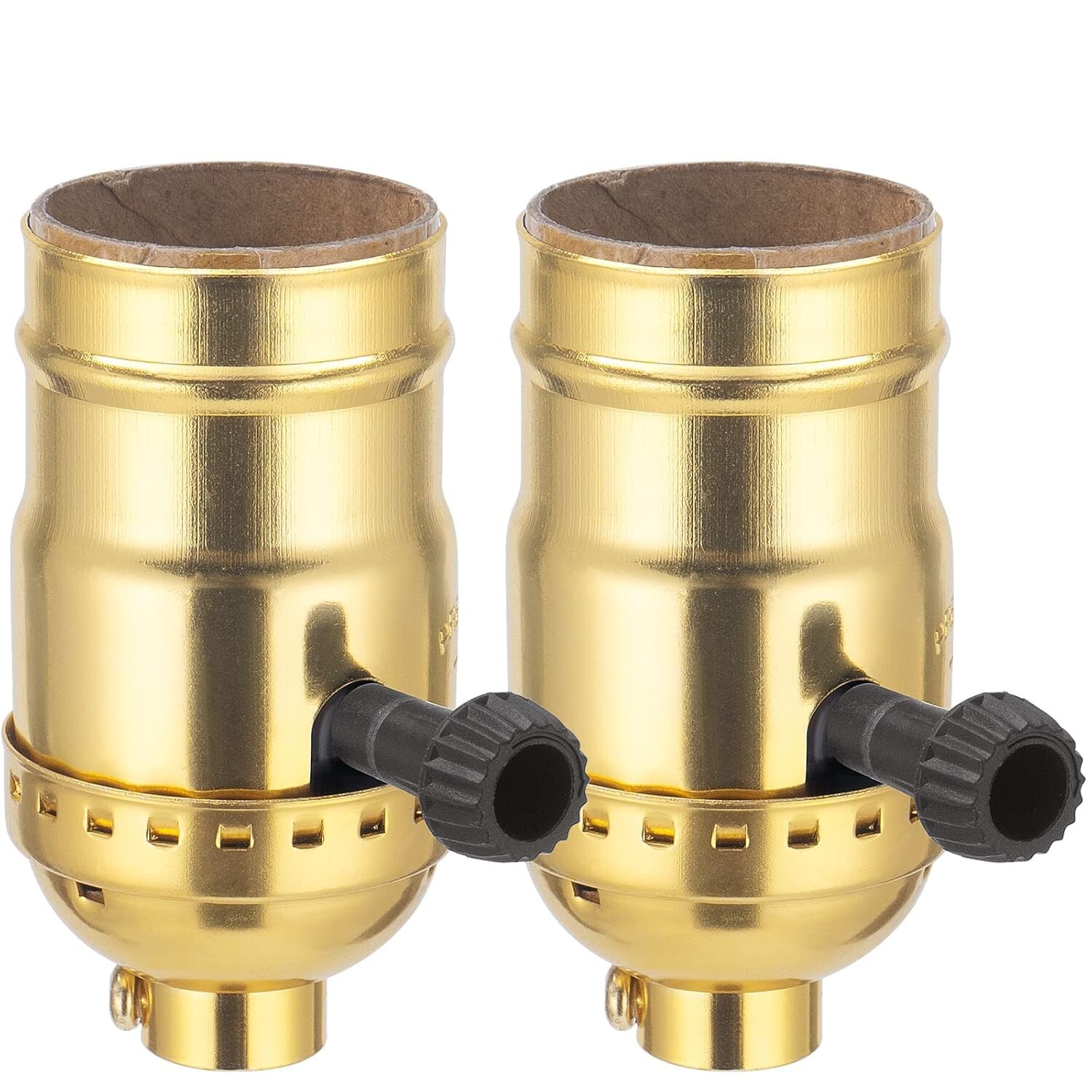 UL Listed E26 3-Way Lamp Socket Replacement with Turn Switch Knob, Gold, 2-Pack