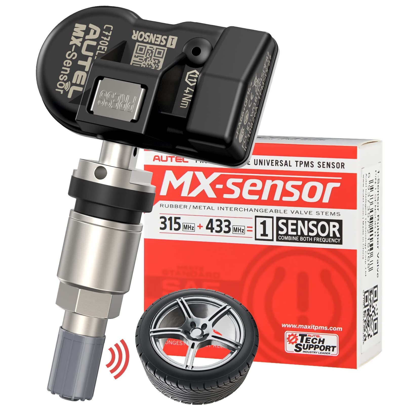 4PCS Autel TPMS MX-Sensor 315MHz & 433MHz Programmable Tire Pressure Universal
