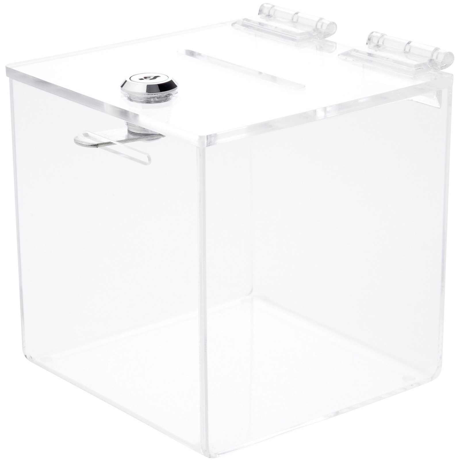 Plymor Clear Acrylic Locking Ballot / Donation Box, 5" W x 5" D x 5.25" H