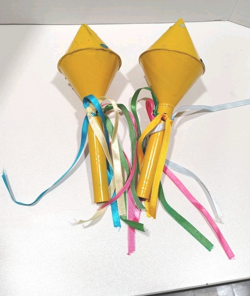 Two Traditional Nicaragua Musical Shakers Chinchil O Sonaja Colorful Tin Rattle