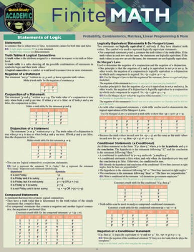 Finite Mathematics: a QuickStudy Laminated Reference Guide - VERY GOOD