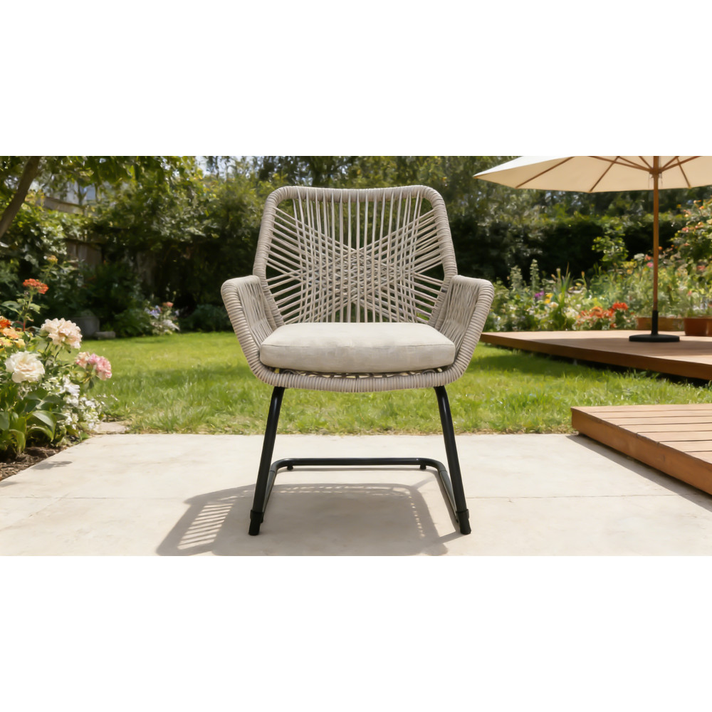 ight Grey PE Rattan Outdoor Armchair with Spring Support, Set of 2 – All-Weather