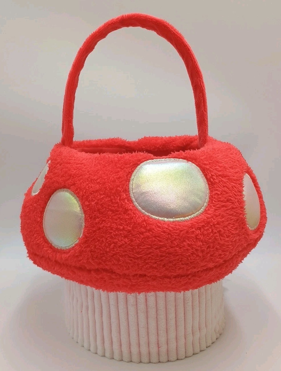 Plush Red Mushroom Easter Basket Bucket Halloween Bucket For Mario Costume