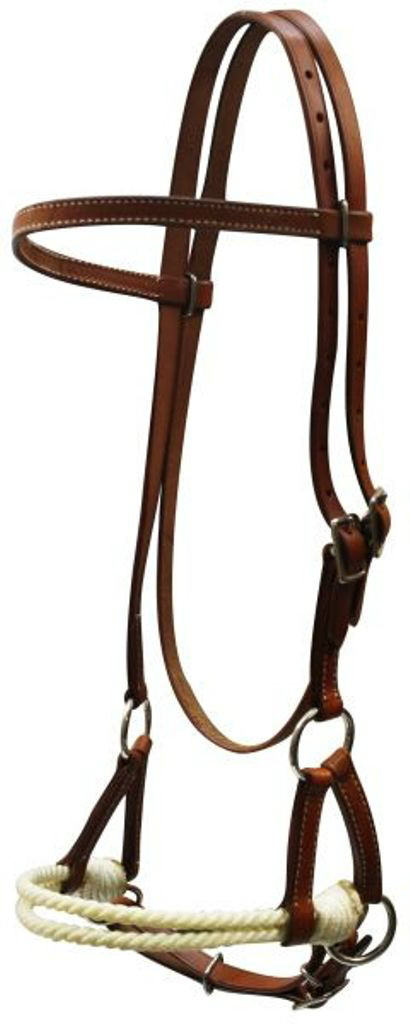 Leather Dbl Stitched Sidepull Horse Bridle w/ Double Rope Nose! Light/Med/Black
