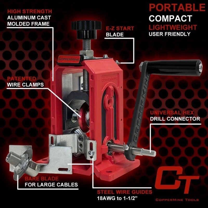 CopperMine Wire Stripping Machine, Drill Powered Benchtop Wire Stripper Machine