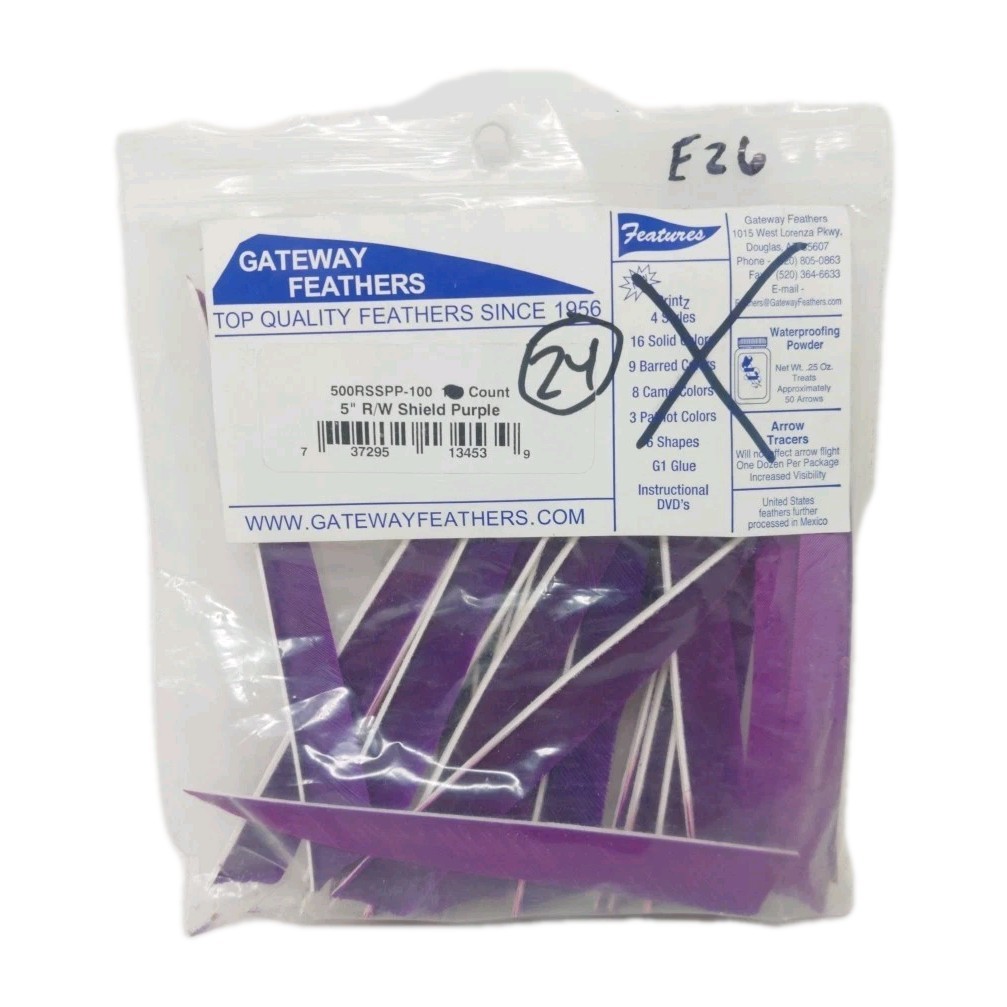 24 Count Gateway Archery Arrow Feathers 5" Right Wing: Shield Purple