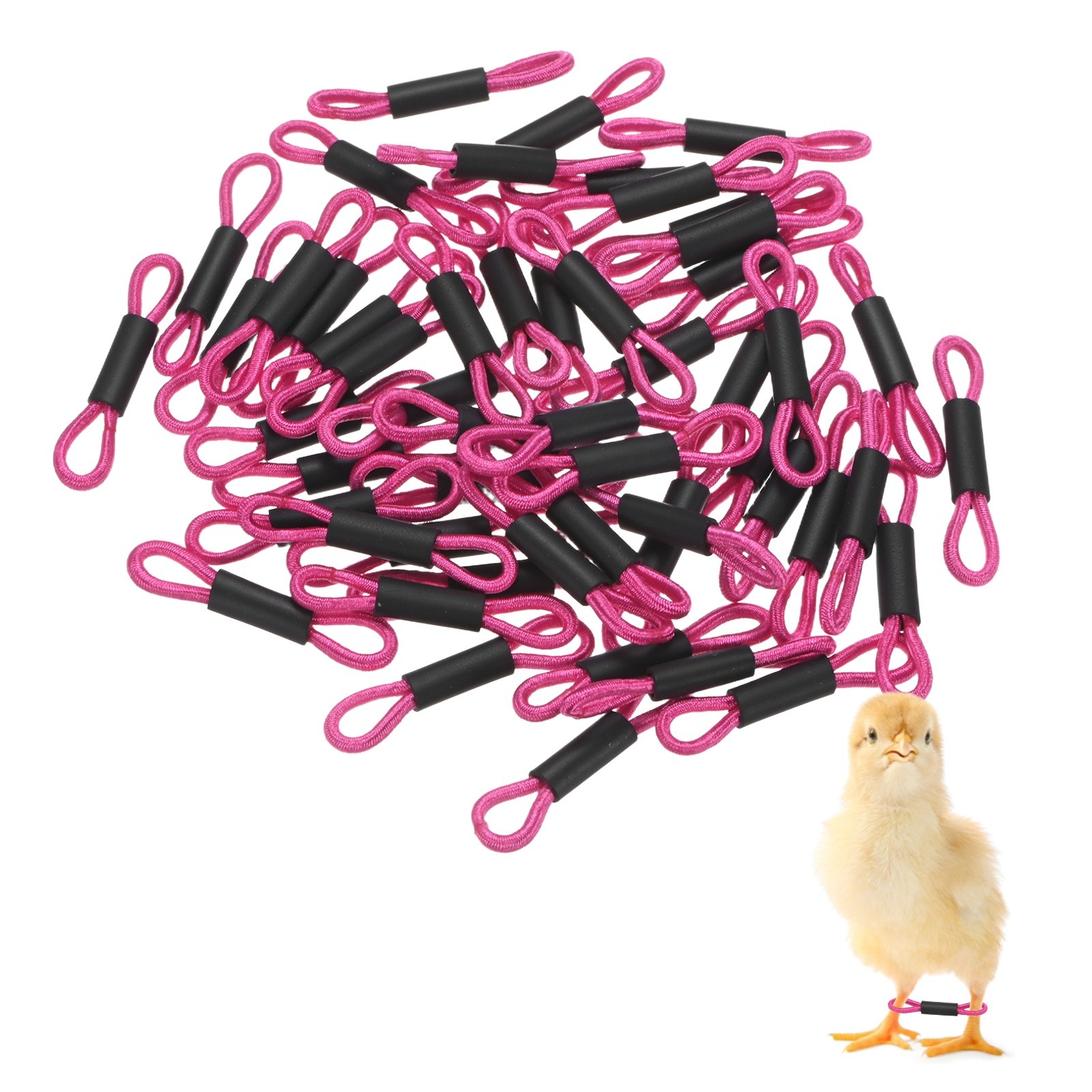 50-Pack Polyester Chick Leg Bands for Poultry/Chicks/Birds [Rose Red]