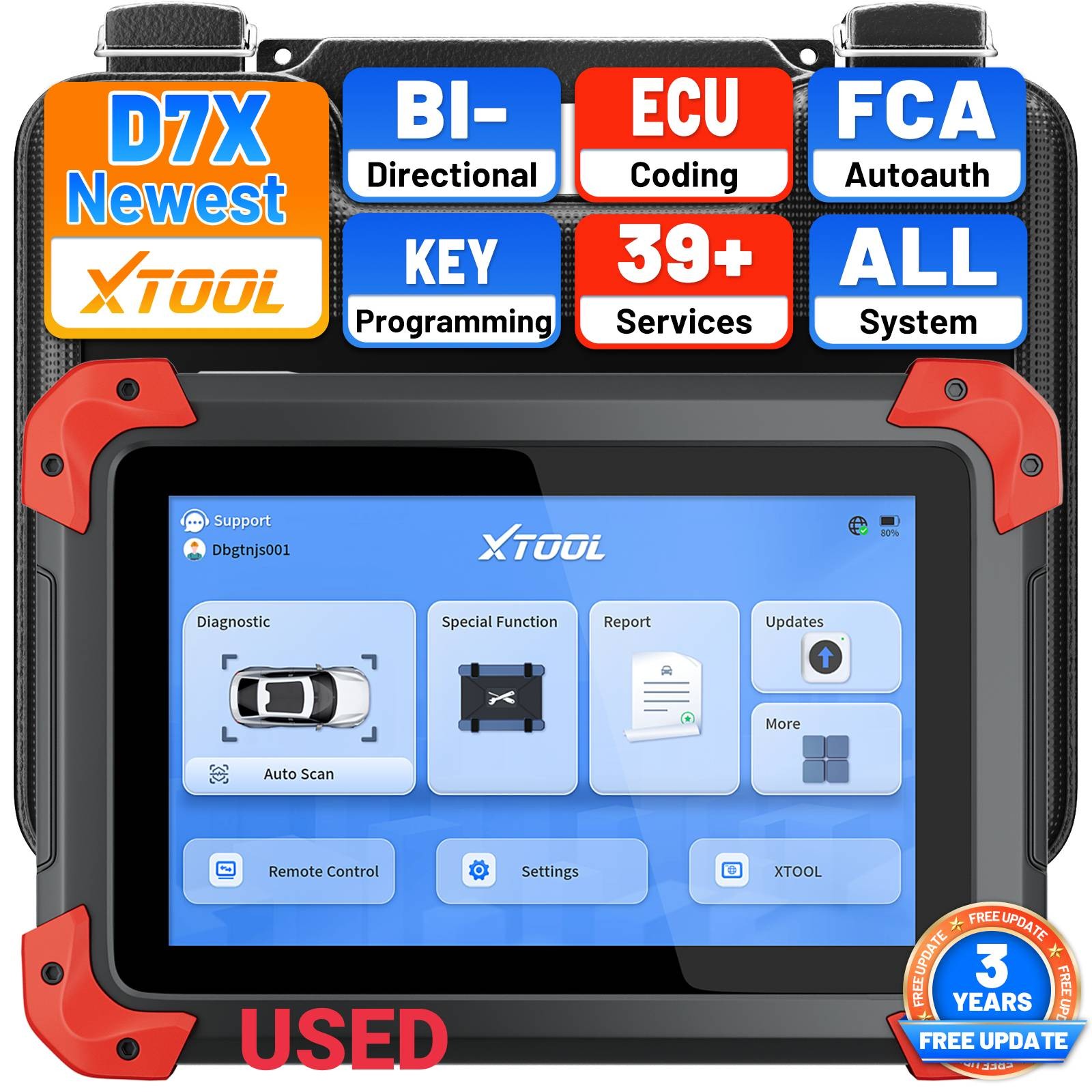 USED XTOOL D7X Scanner Diagnostic Tool Bidirectional Scan 36+Resets Ai-Assisted