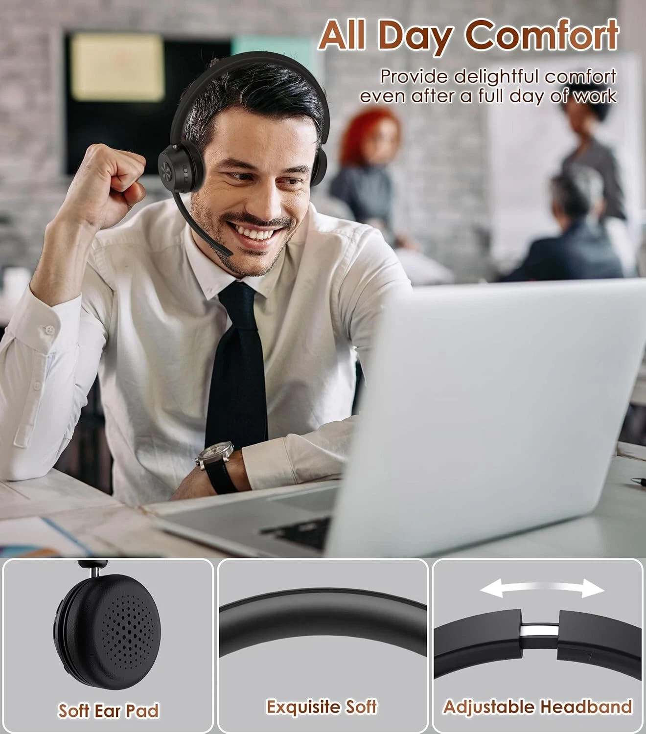(Upgraded Version) Wireless Headset, Bluetooth Headset w/Noise Cancelling Mic